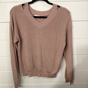Lush Women's V-Neck Sweater in Shimmering Dusty Rose Pink